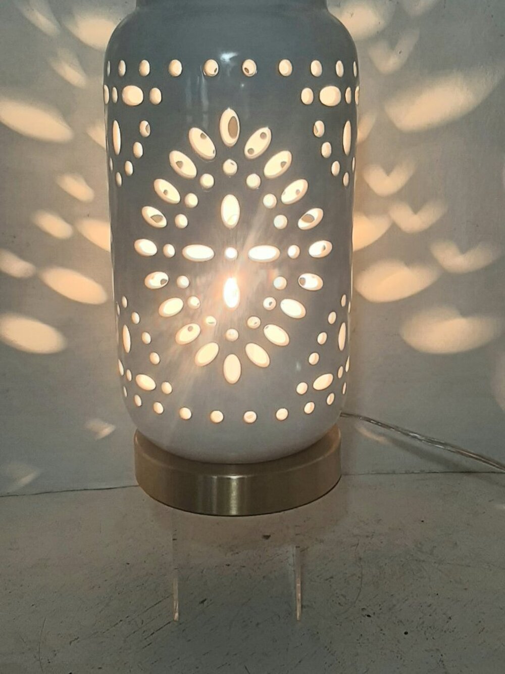 Reticulated white Porcelain on Brushed gold base Lumiere Style Table Lamp.